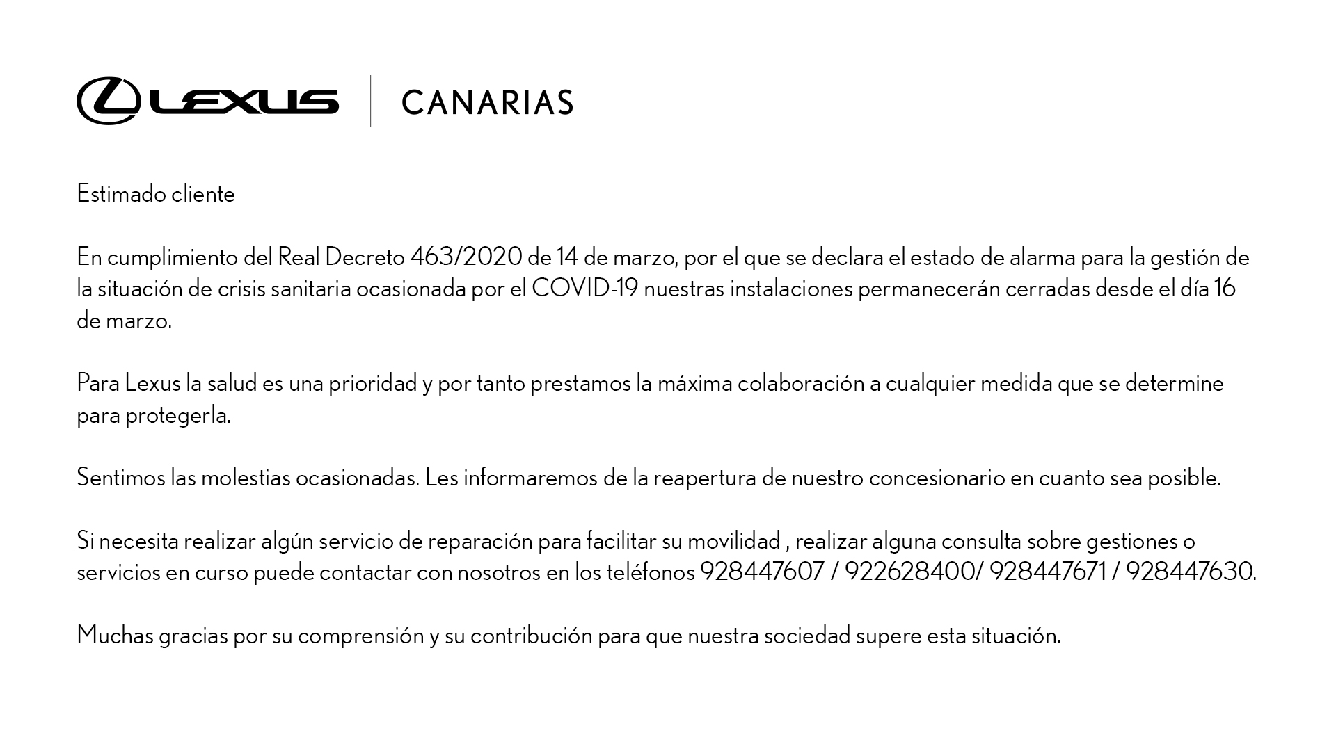 Aviso cese actividad